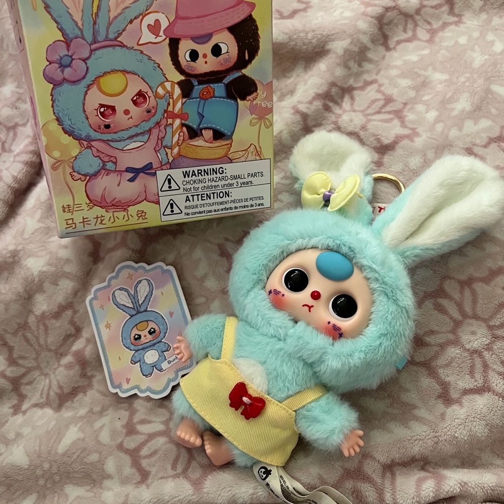 BB3 BABY THREE Blind box Cute Bunny Plush Keychain Doll - Aqua & Yellow